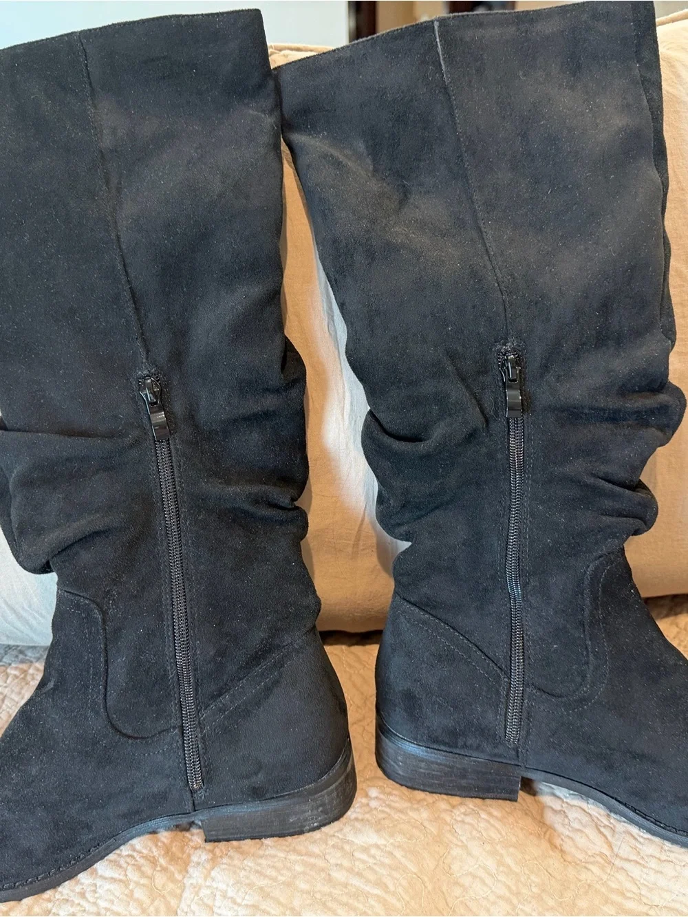 Women's Black Slouchy Suede Knee-High Boots